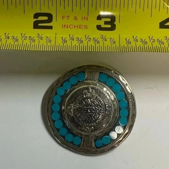 STERLING SILVER & TURQUOISE NECKLACE/BROOCH. MEXICO. - Picture 7 of 9